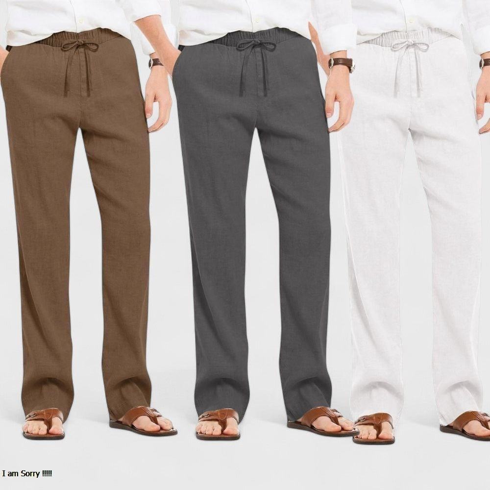 Combo of 3 Linen Loose Fit Men Pant White-Dark Gray and Brown-50441