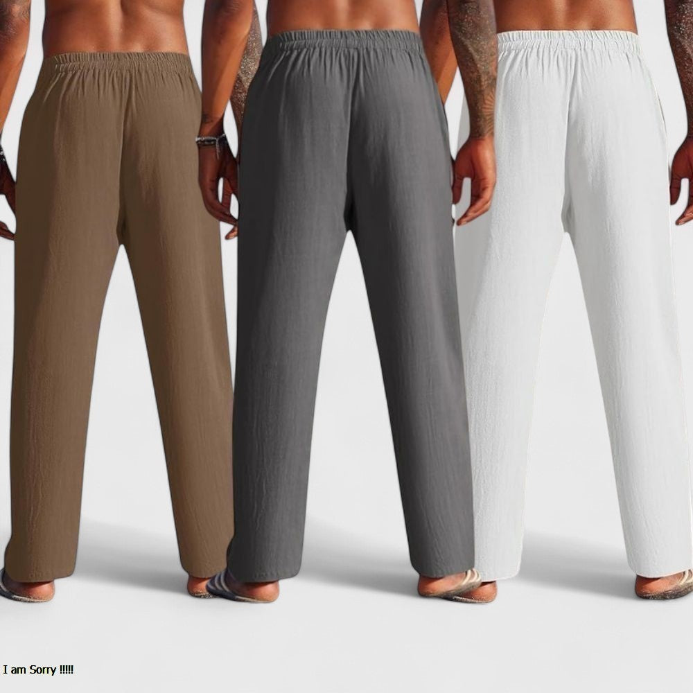 Combo of 3 Linen Loose Fit Men Pant White-Dark Gray and Brown-50441