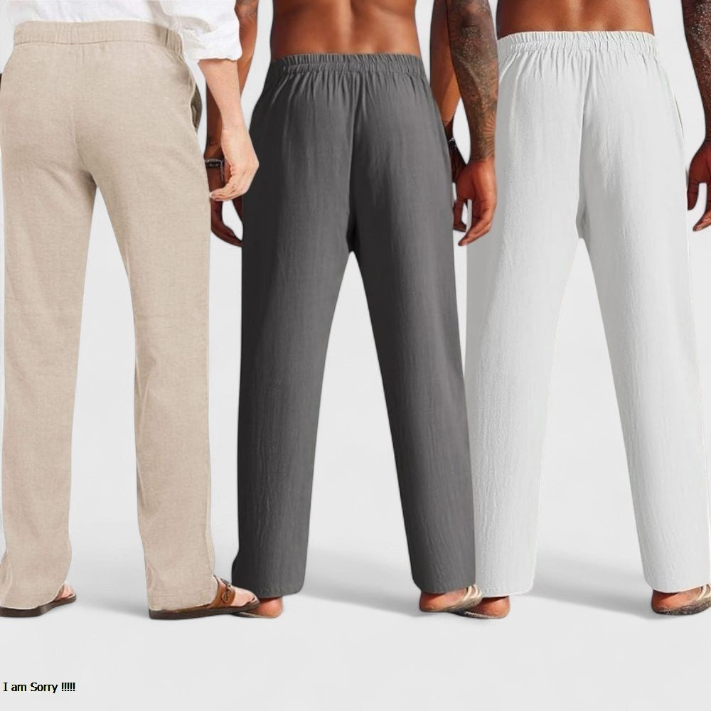 Combo of 3 Linen Loose Fit Men Pant White-Dark Gray and Light Beige-50457