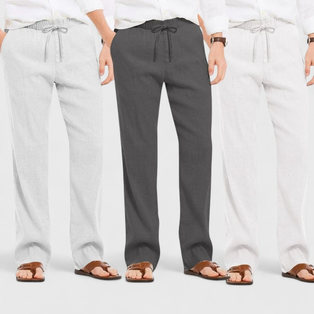 Combo of 3 Linen Loose Fit Men Pant White-Dark Gray and Light Gray-50377