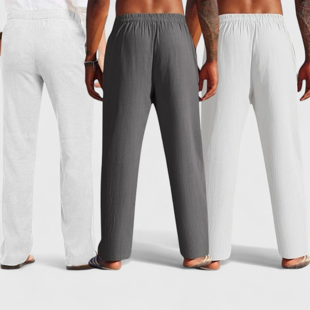 Combo of 3 Linen Loose Fit Men Pant White-Dark Gray and Light Gray-50377