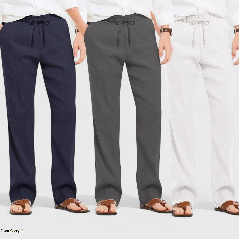 Combo of 3 Linen Loose Fit Men Pant White-Dark Gray and Navy Blue-50460