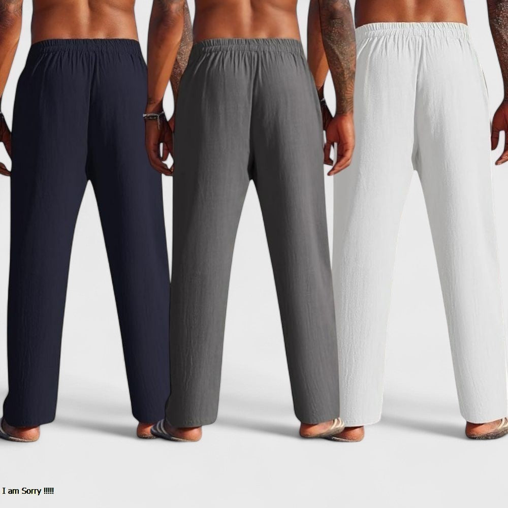 Combo of 3 Linen Loose Fit Men Pant White-Dark Gray and Navy Blue-50460
