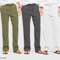 Combo of 3 Linen Loose Fit Men Pant White-Dark Gray and Olive Green-50461