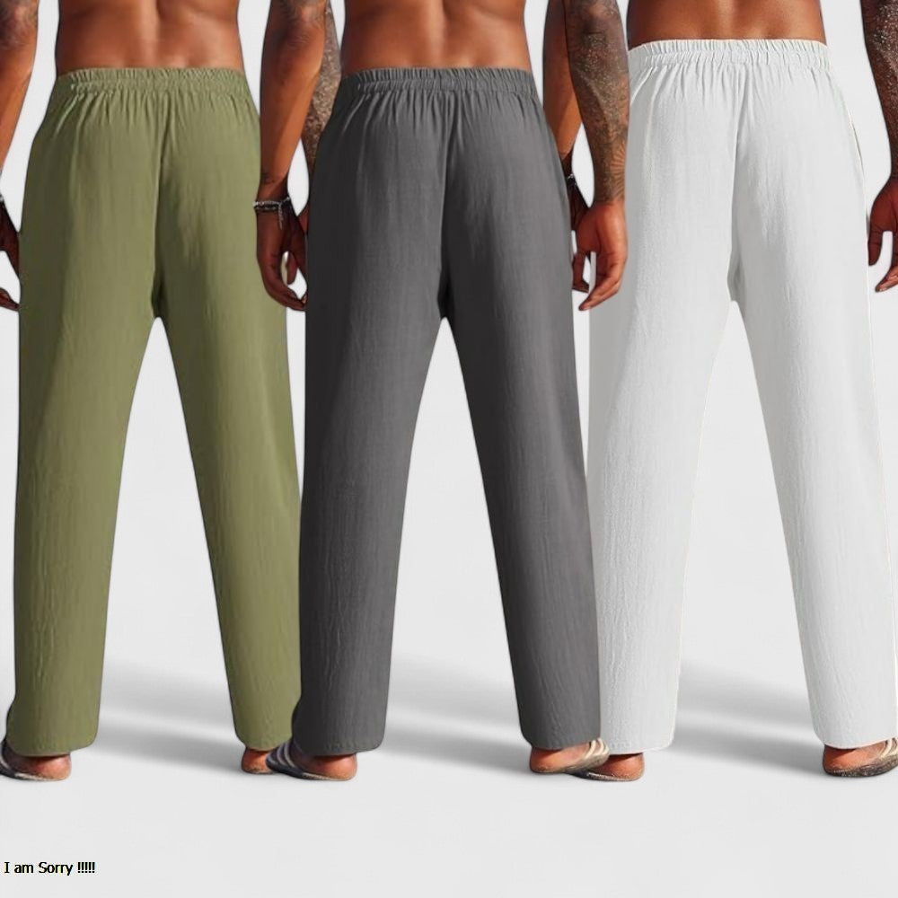 Combo of 3 Linen Loose Fit Men Pant White-Dark Gray and Olive Green-50461