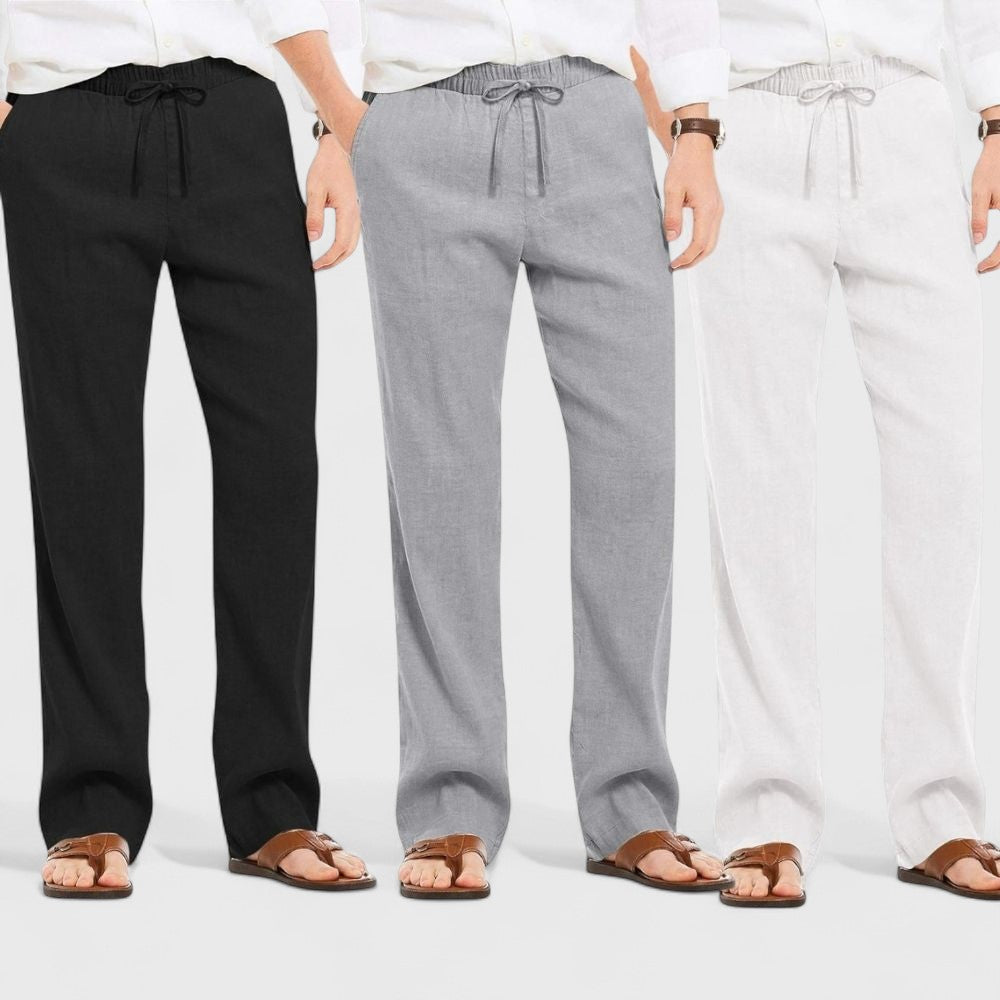 Combo of 3 Linen Loose Fit Men Pant White-Gray and Black-50395