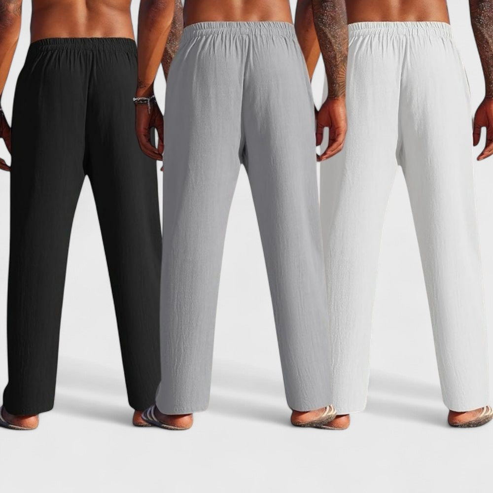 Combo of 3 Linen Loose Fit Men Pant White-Gray and Black-50395