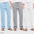 Combo of 3 Linen Loose Fit Men Pant White-Gray and Blue-50416