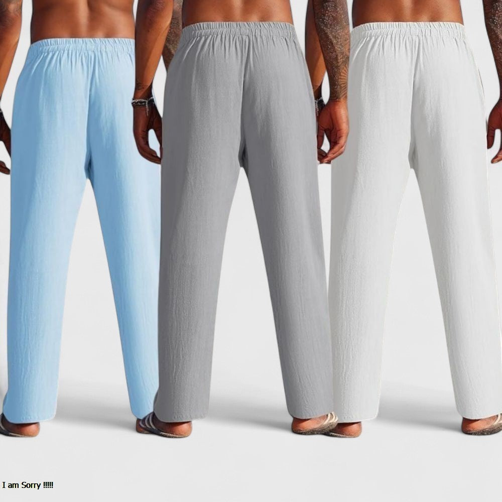 Combo of 3 Linen Loose Fit Men Pant White-Gray and Blue-50416