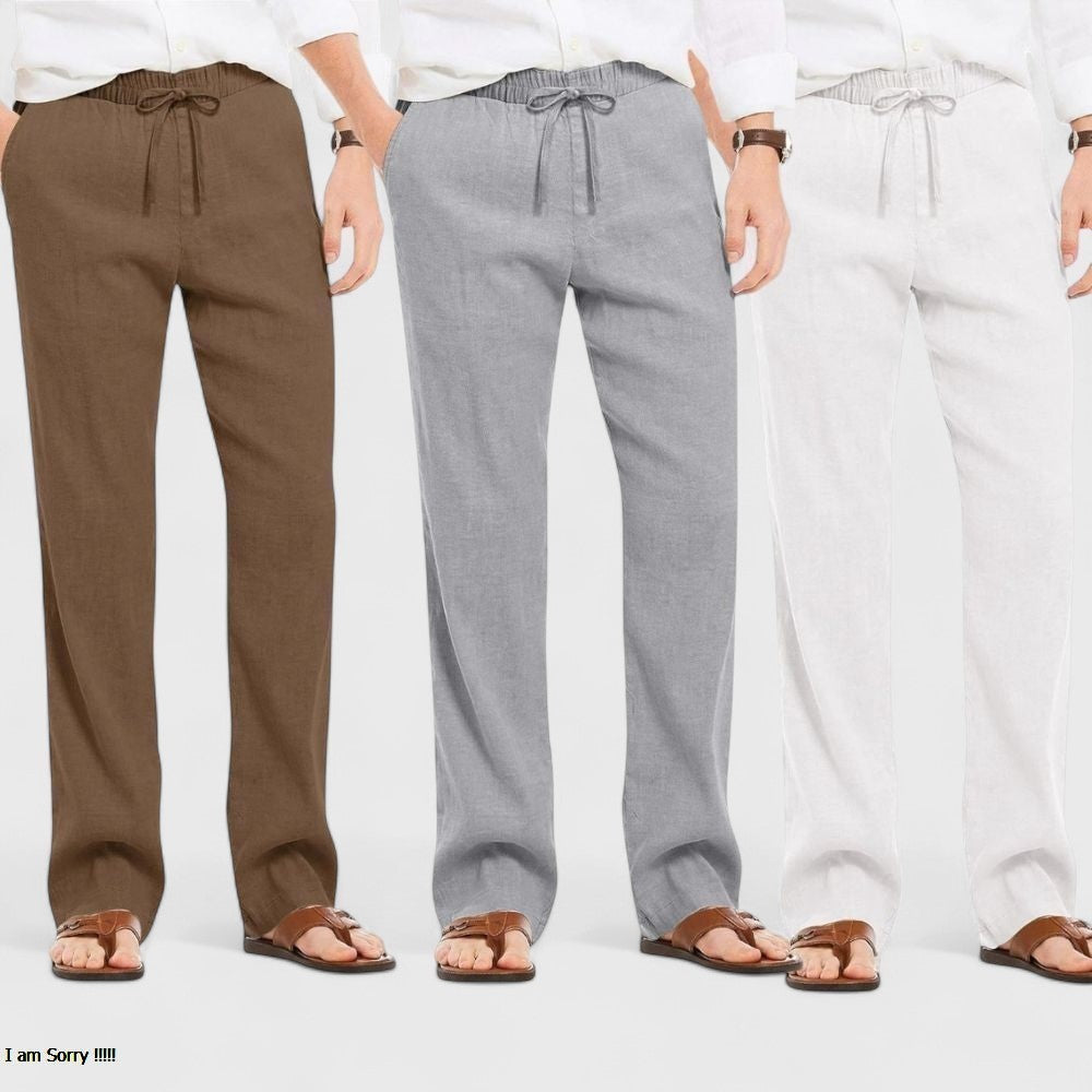Combo of 3 Linen Loose Fit Men Pant White-Gray and Brown-50431