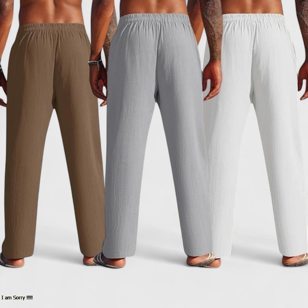 Combo of 3 Linen Loose Fit Men Pant White-Gray and Brown-50431