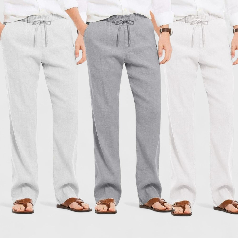 Combo of 3 Linen Loose Fit Men Pant White-Gray and Light Gray-50367