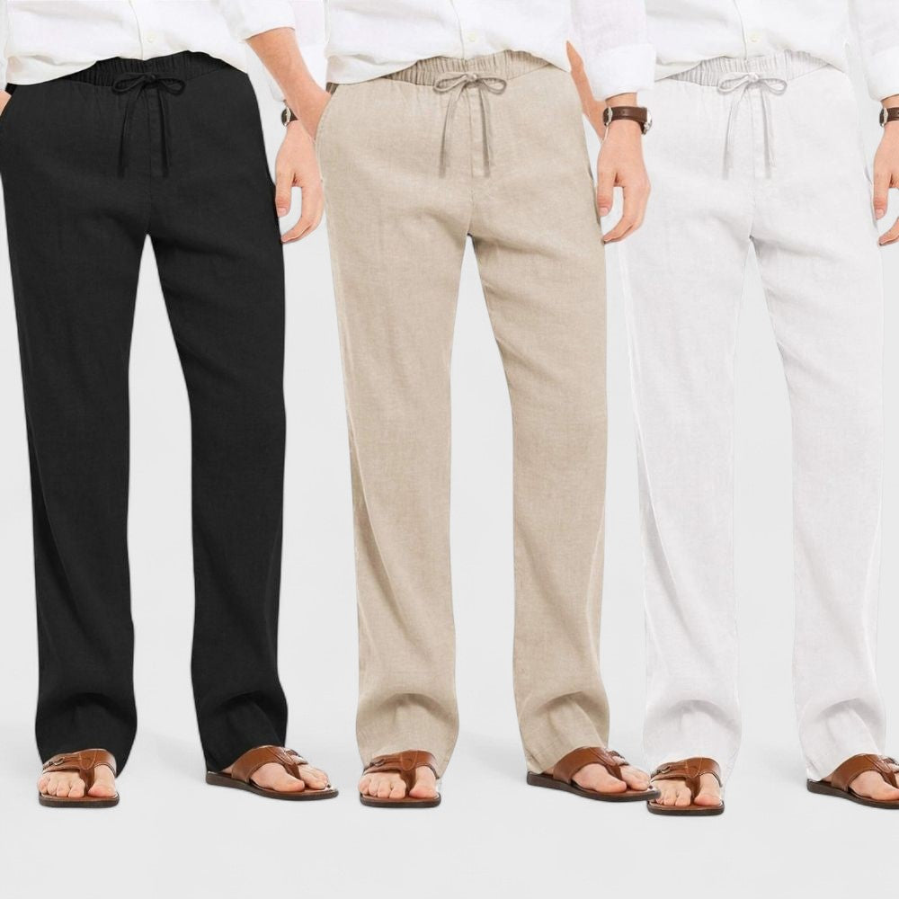 Combo of 3 Linen Loose Fit Men Pant White-Light Beige and Black-50399