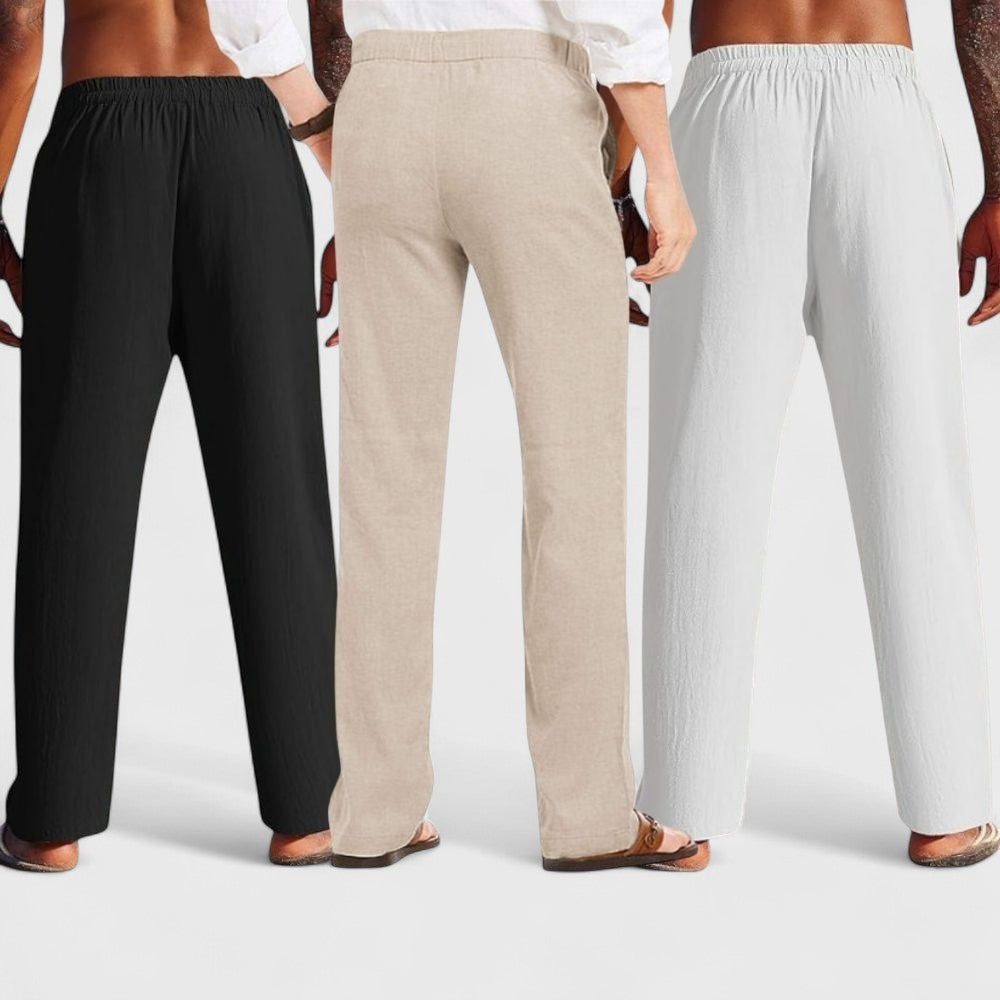 Combo of 3 Linen Loose Fit Men Pant White-Light Beige and Black-50399