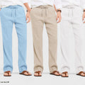 Combo of 3 Linen Loose Fit Men Pant White-Light Beige and Blue-50420