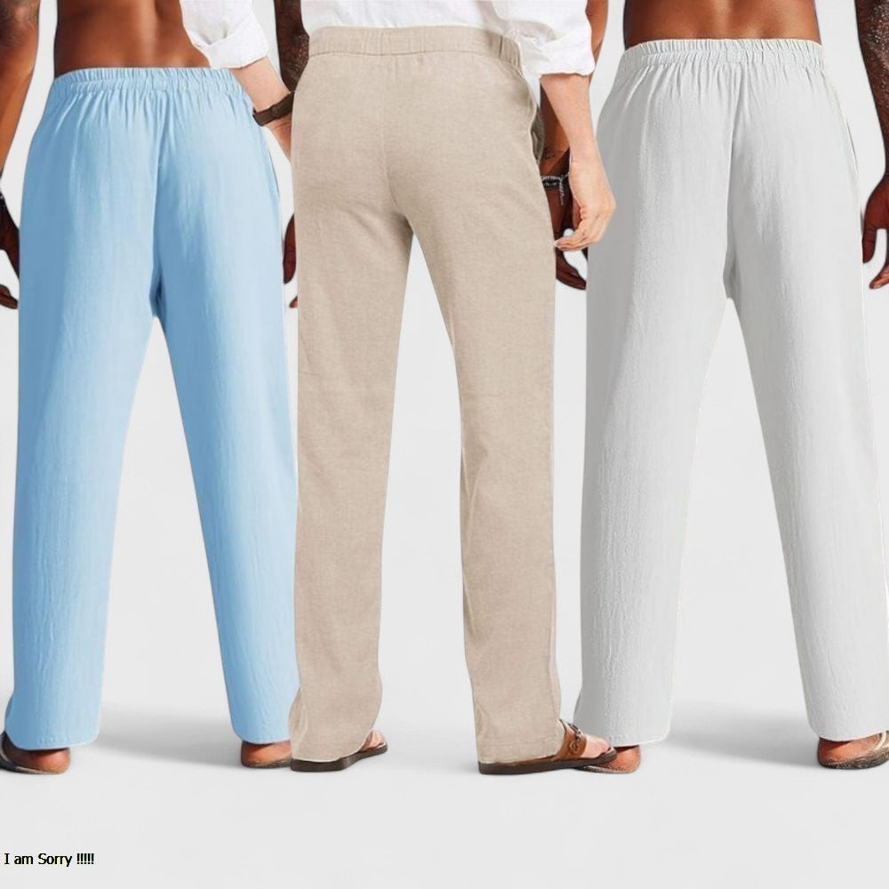Combo of 3 Linen Loose Fit Men Pant White-Light Beige and Blue-50420