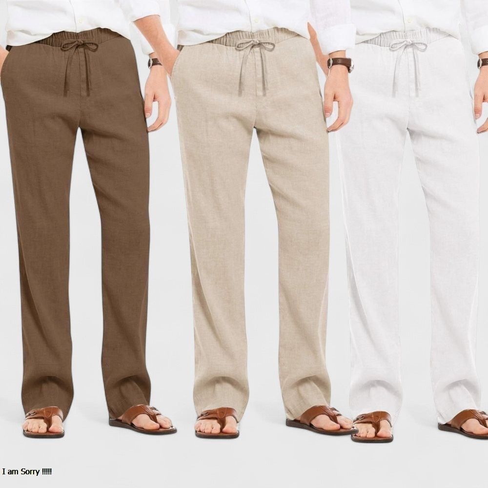 Combo of 3 Linen Loose Fit Men Pant White-Light Beige and Brown-50435