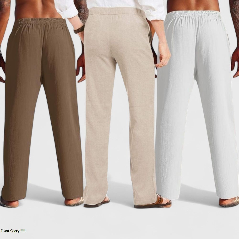 Combo of 3 Linen Loose Fit Men Pant White-Light Beige and Brown-50435