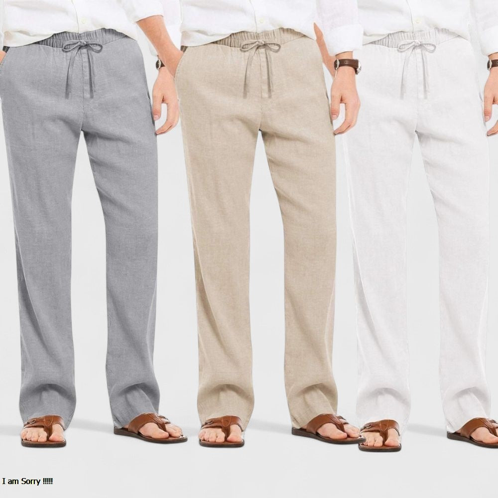 Combo of 3 Linen Loose Fit Men Pant White-Light Beige and Gray-50445