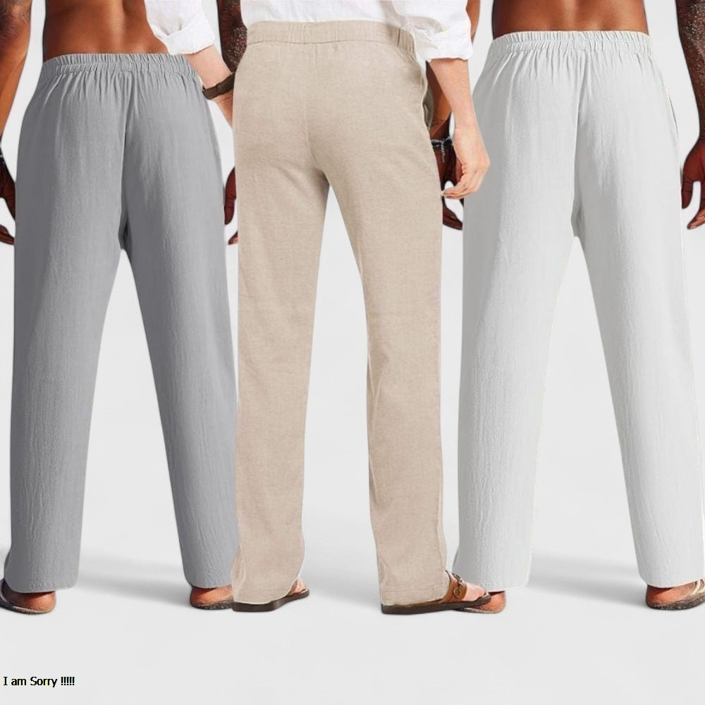 Combo of 3 Linen Loose Fit Men Pant White-Light Beige and Gray-50445