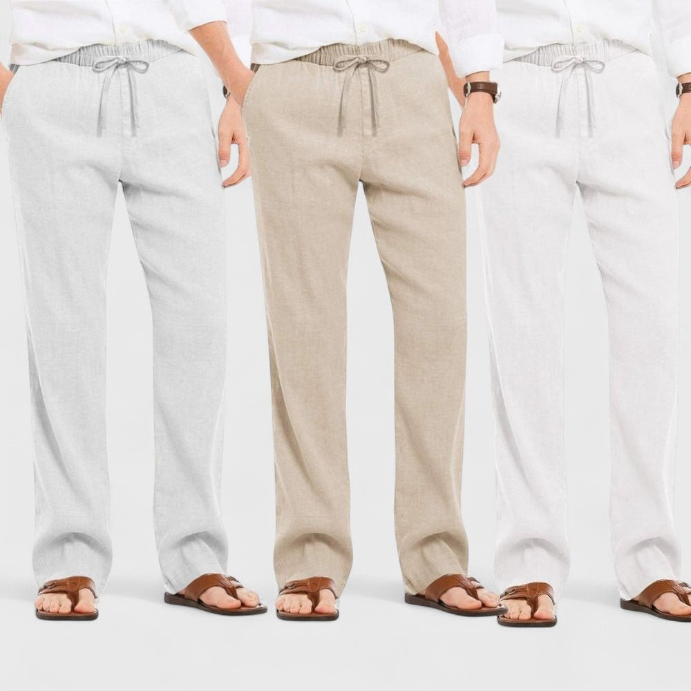 Combo of 3 Linen Loose Fit Men Pant White-Light Beige and Light Gray-50371