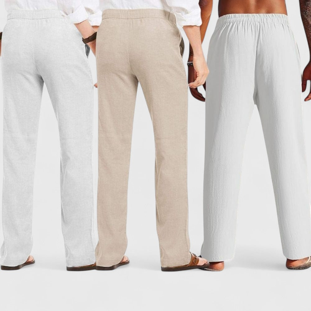 Combo of 3 Linen Loose Fit Men Pant White-Light Beige and Light Gray-50371
