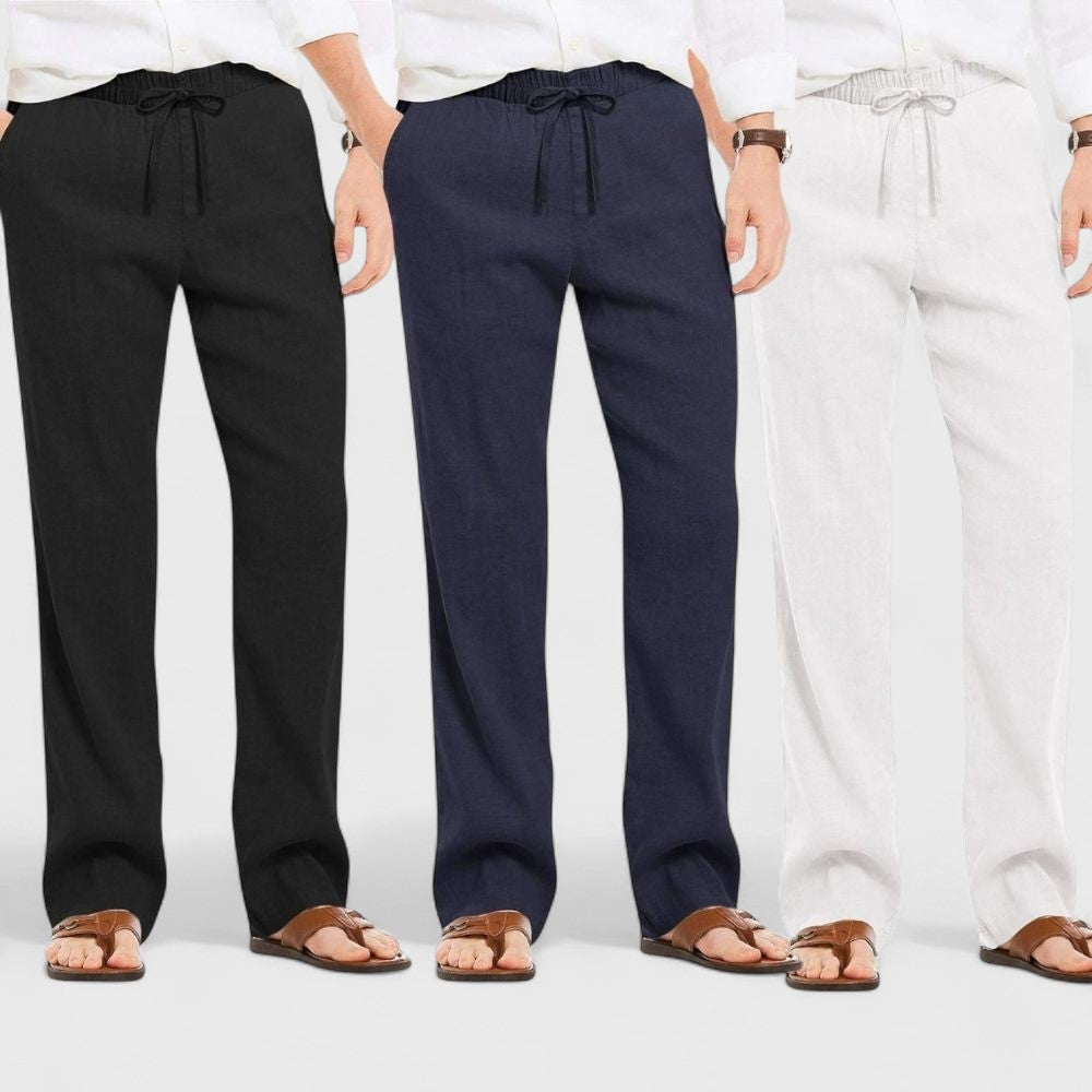 Combo of 3 Linen Loose Fit Men Pant White-Navy Blue and Black-50402