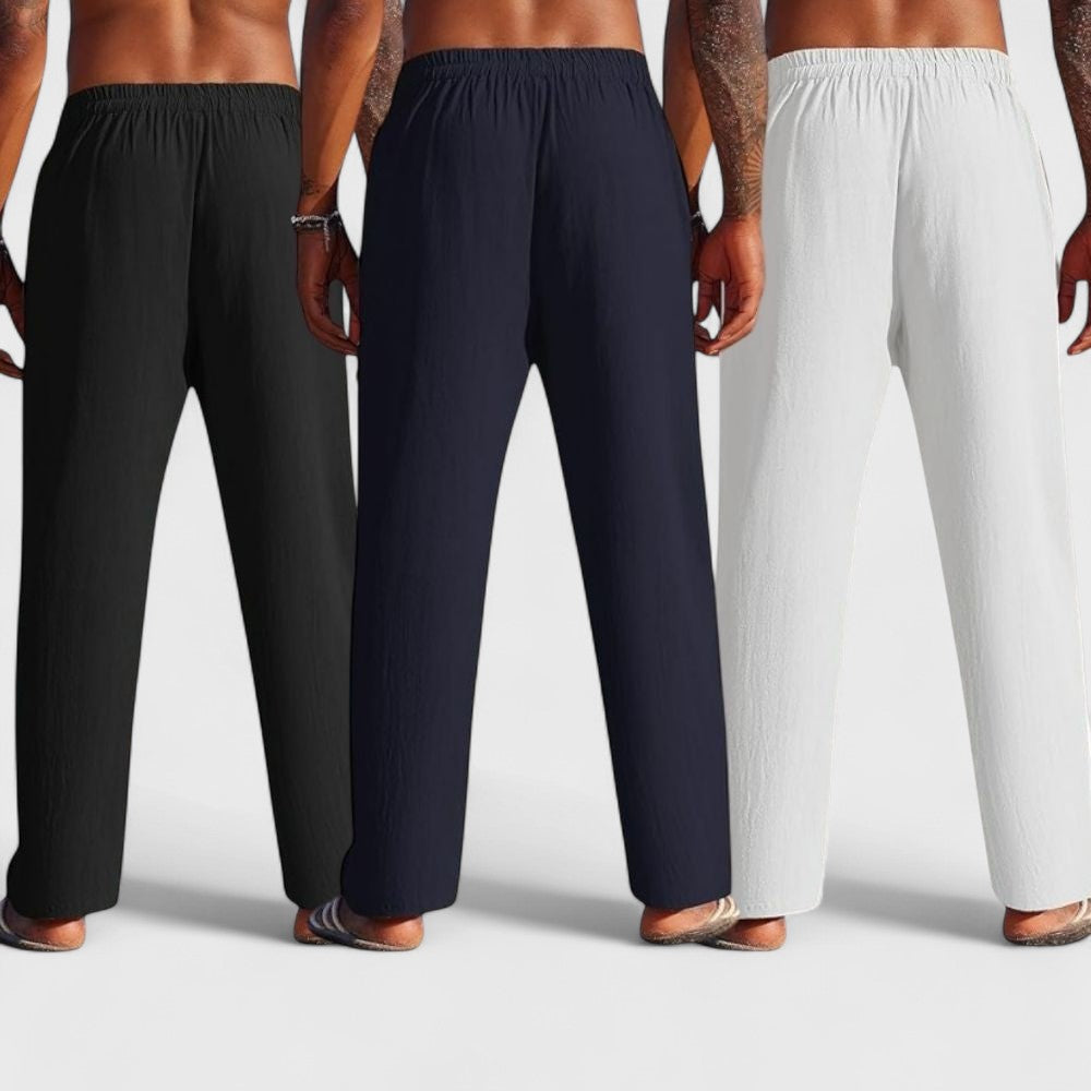 Combo of 3 Linen Loose Fit Men Pant White-Navy Blue and Black-50402