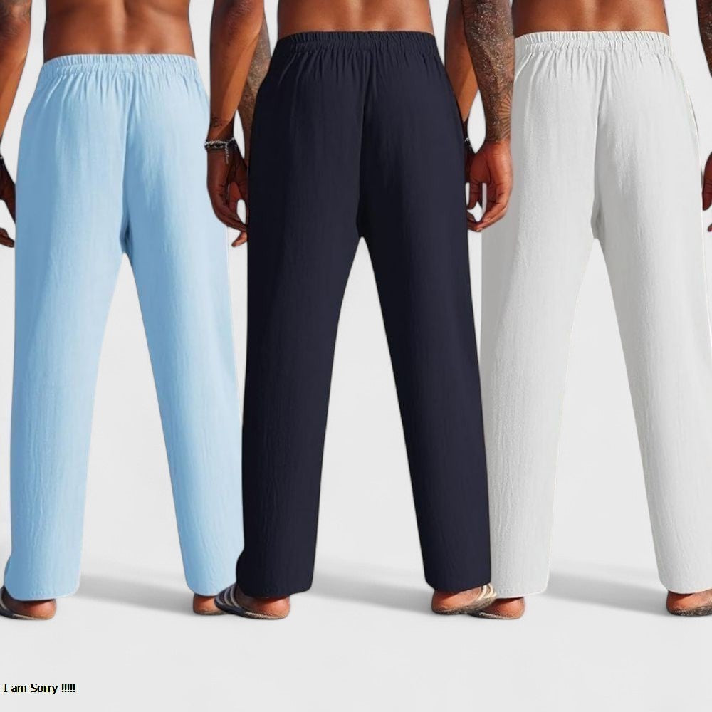 Combo of 3 Linen Loose Fit Men Pant White-Navy Blue and Blue-50423