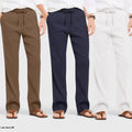 Combo of 3 Linen Loose Fit Men Pant White-Navy Blue and Brown-50438