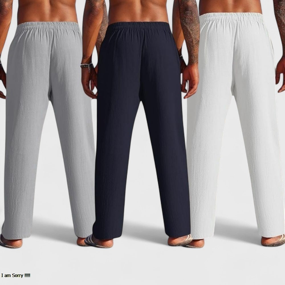Combo of 3 Linen Loose Fit Men Pant White-Navy Blue and Gray-50448