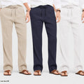 Combo of 3 Linen Loose Fit Men Pant White-Navy Blue and Light Beige-50454