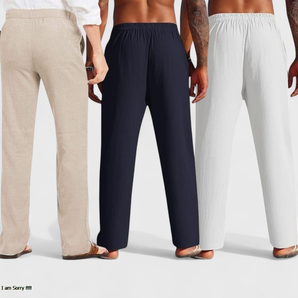 Combo of 3 Linen Loose Fit Men Pant White-Navy Blue and Light Beige-50454