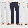 Combo of 3 Linen Loose Fit Men Pant White-Navy Blue and Light Gray-50374
