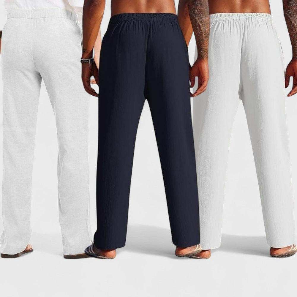 Combo of 3 Linen Loose Fit Men Pant White-Navy Blue and Light Gray-50374