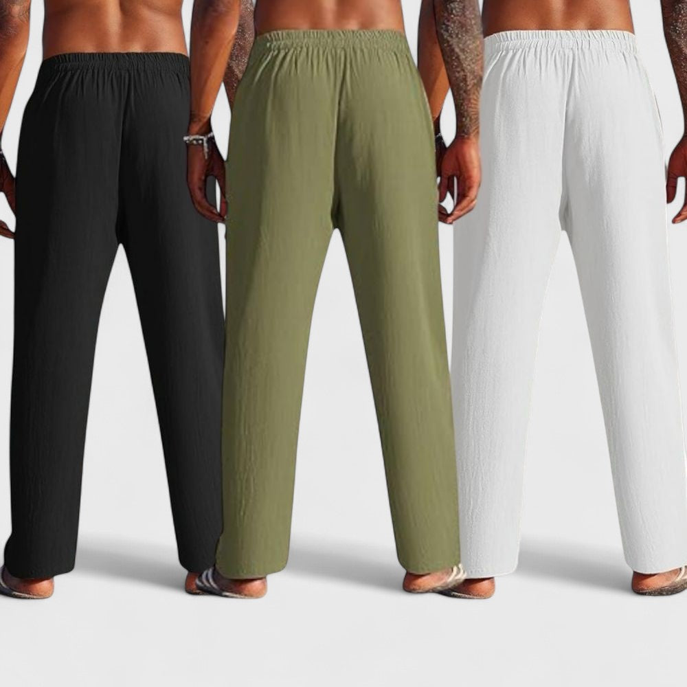 Combo of 3 Linen Loose Fit Men Pant White-Olive Green and Black-50404