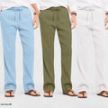 Combo of 3 Linen Loose Fit Men Pant White-Olive Green and Blue-50425