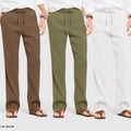 Combo of 3 Linen Loose Fit Men Pant White-Olive Green and Brown-50440