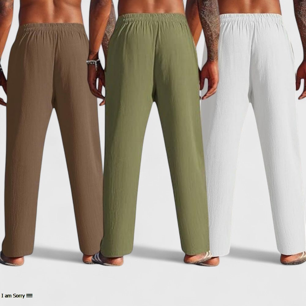 Combo of 3 Linen Loose Fit Men Pant White-Olive Green and Brown-50440
