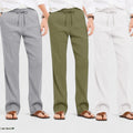 Combo of 3 Linen Loose Fit Men Pant White-Olive Green and Gray-50450
