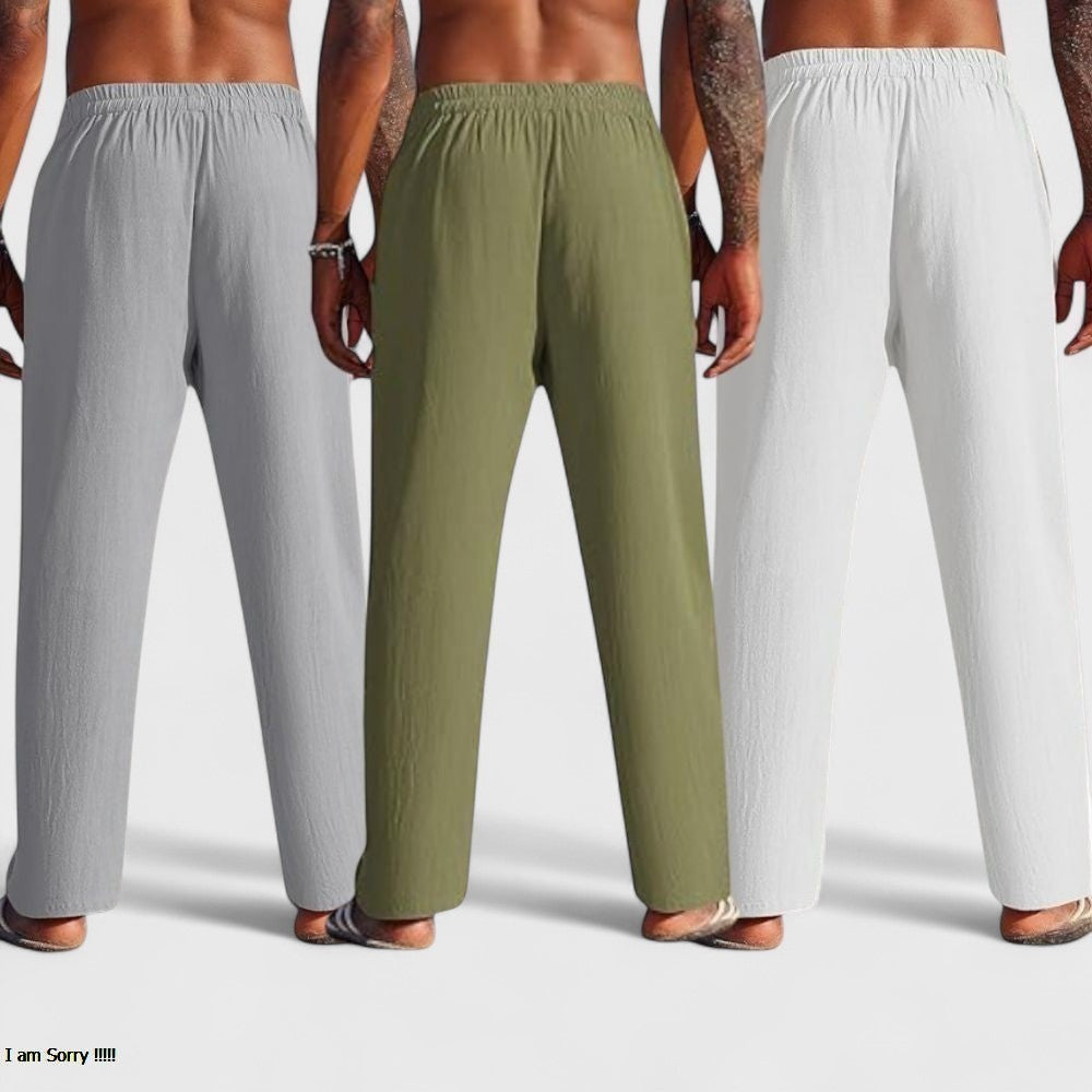 Combo of 3 Linen Loose Fit Men Pant White-Olive Green and Gray-50450