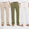 Combo of 3 Linen Loose Fit Men Pant White-Olive Green and Light Beige-50456