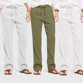 Combo of 3 Linen Loose Fit Men Pant White-Olive Green and Light Gray-50376