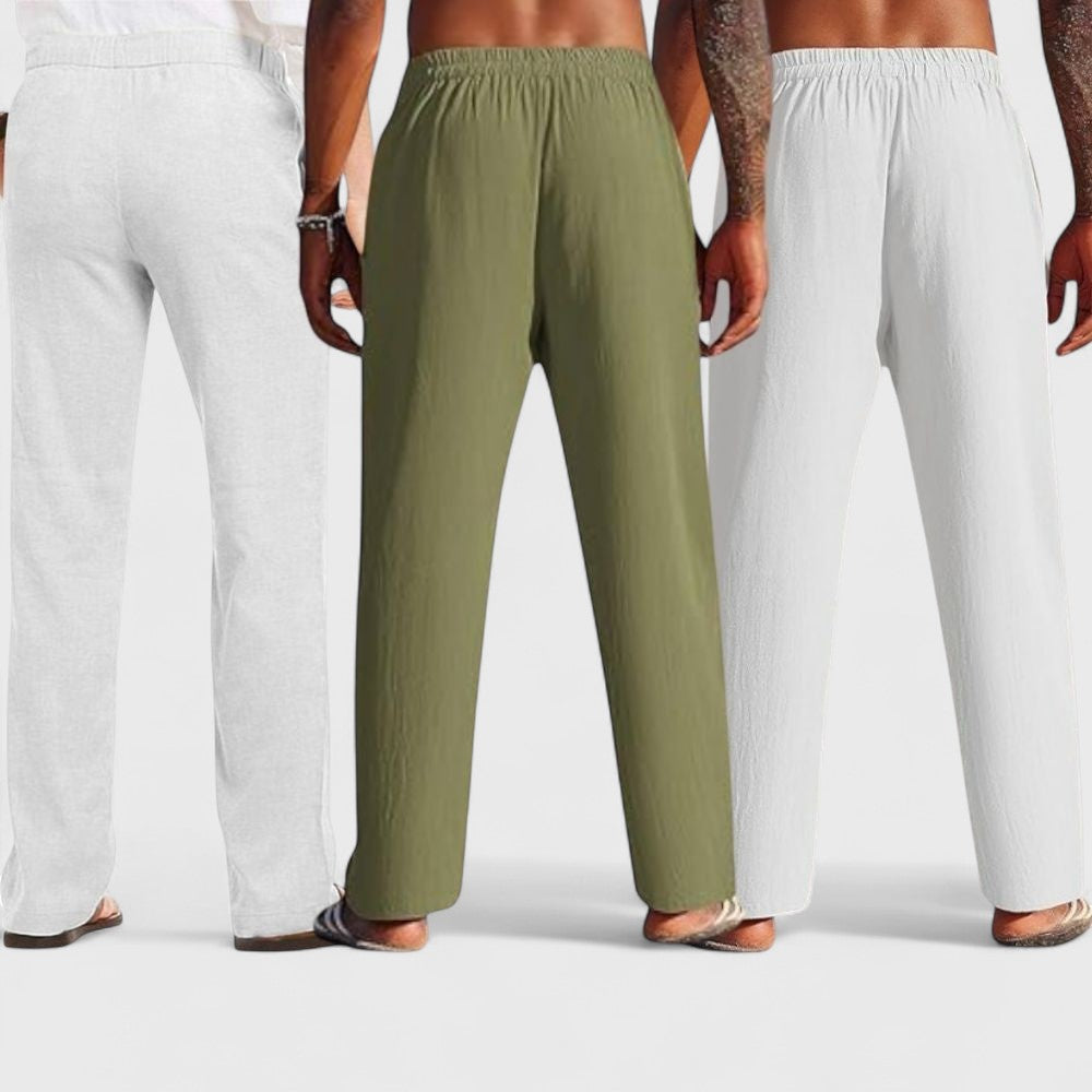 Combo of 3 Linen Loose Fit Men Pant White-Olive Green and Light Gray-50376