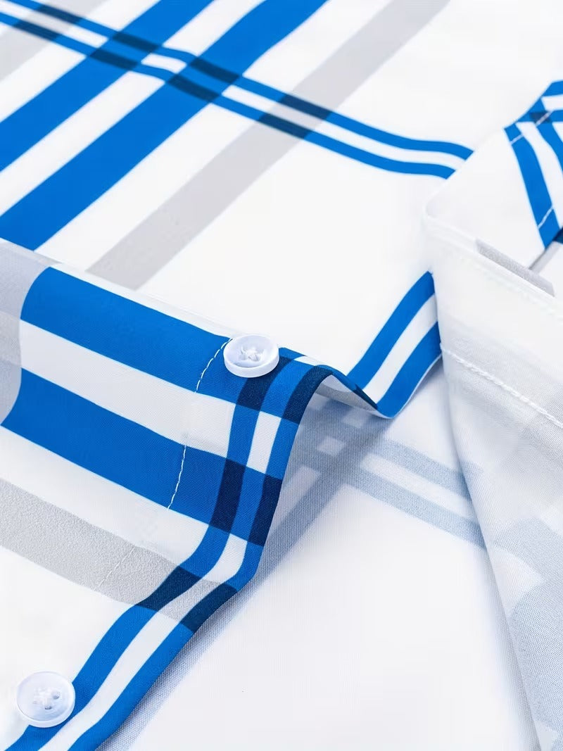Men Full Sleeve White and Blue Line Casual Shirt (SKU-023)