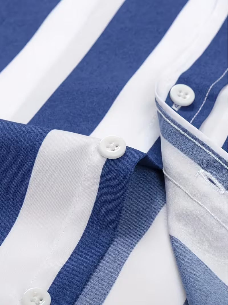 Men Full Sleeve White Blue Striped Casual Shirt (SKU-037)