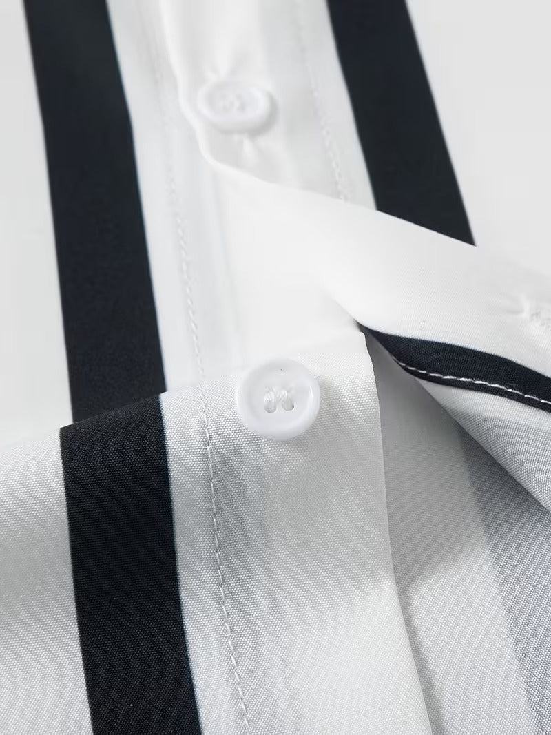 Men Full Sleeve White Black Striped Casual Shirt (SKU-036)