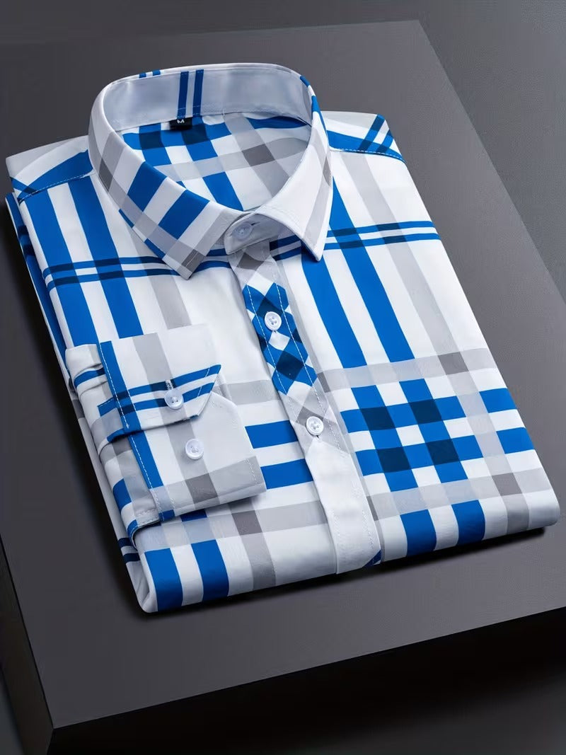 Men Full Sleeve White and Blue Line Casual Shirt (SKU-023)