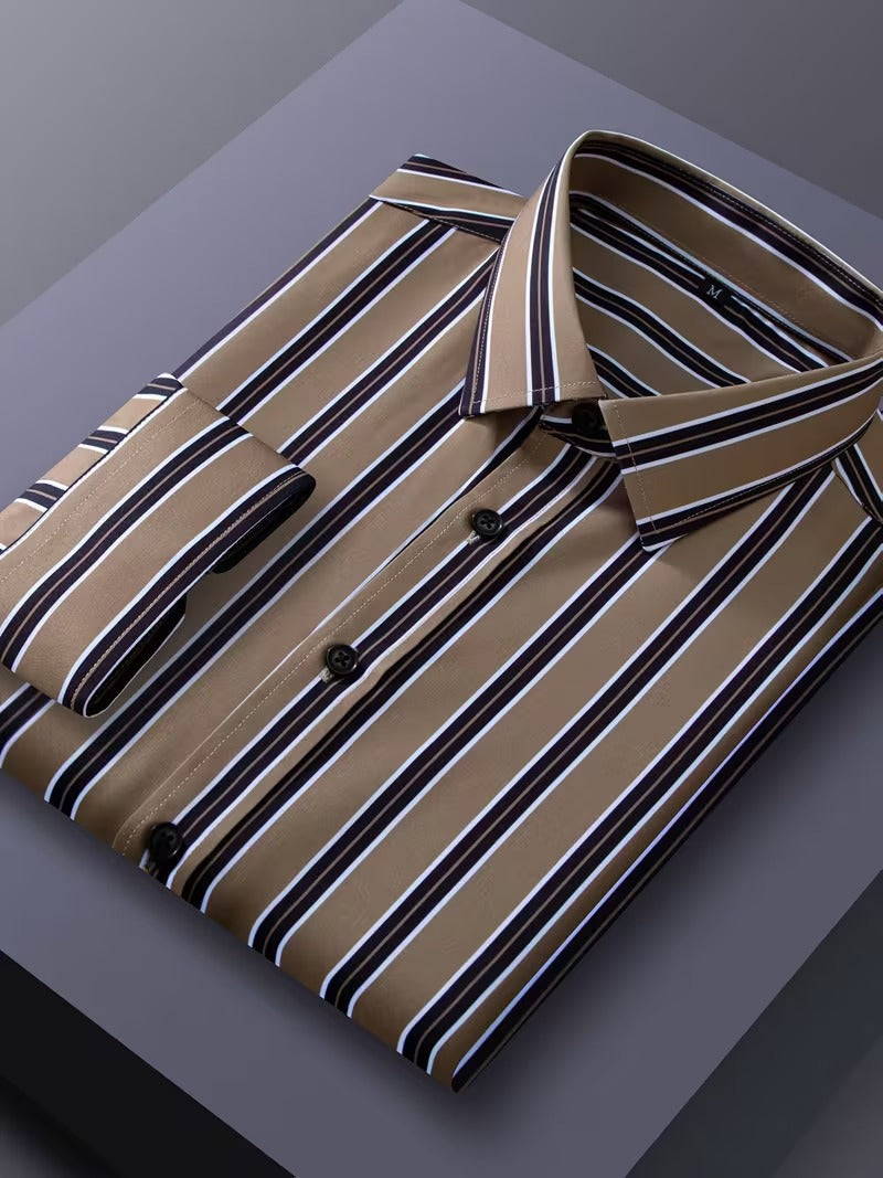 Men Full Sleeve Brown Striped Casual Shirt (SKU-038)