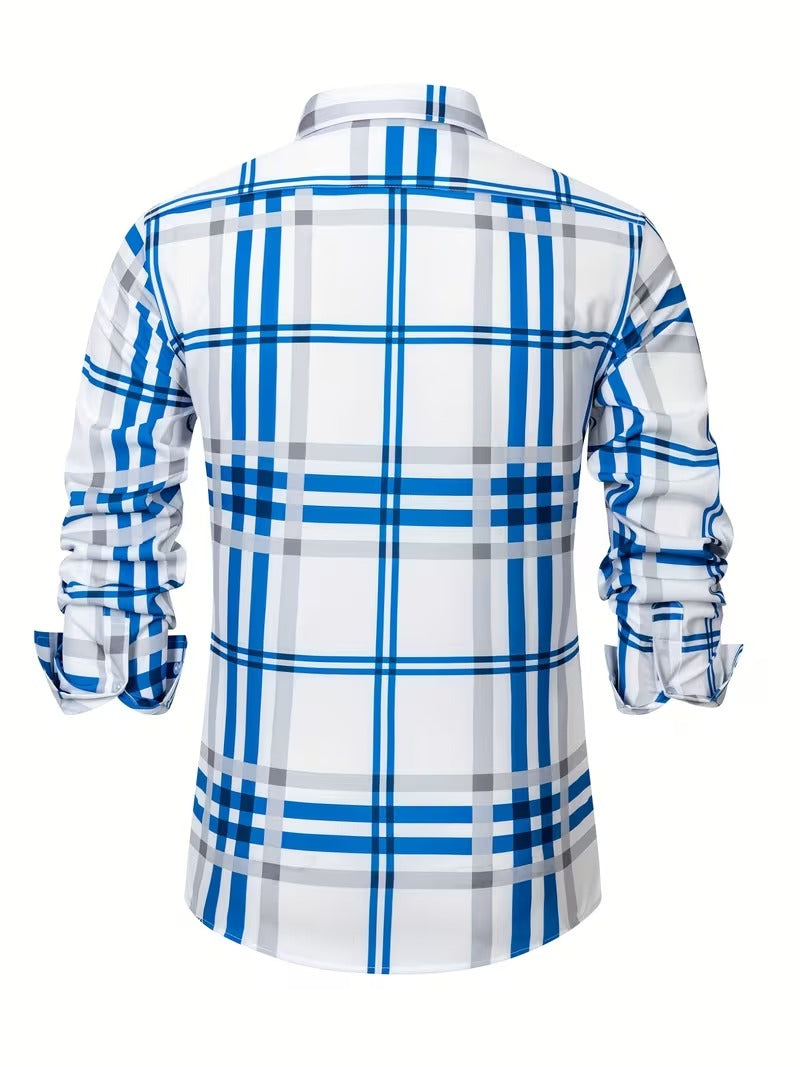 Men Full Sleeve White and Blue Line Casual Shirt (SKU-023)